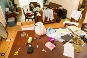 Pièce de maison avec un désordre insalubre