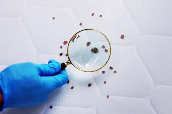 détection de punaises de lit sur un matelas à la loupe